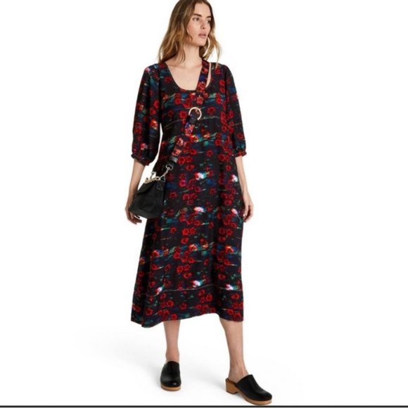 Rachel Comey Womens Dress 4 Midi Kodak Red Floral Print Volume Sleeve Target New - Picture 14 of 16
